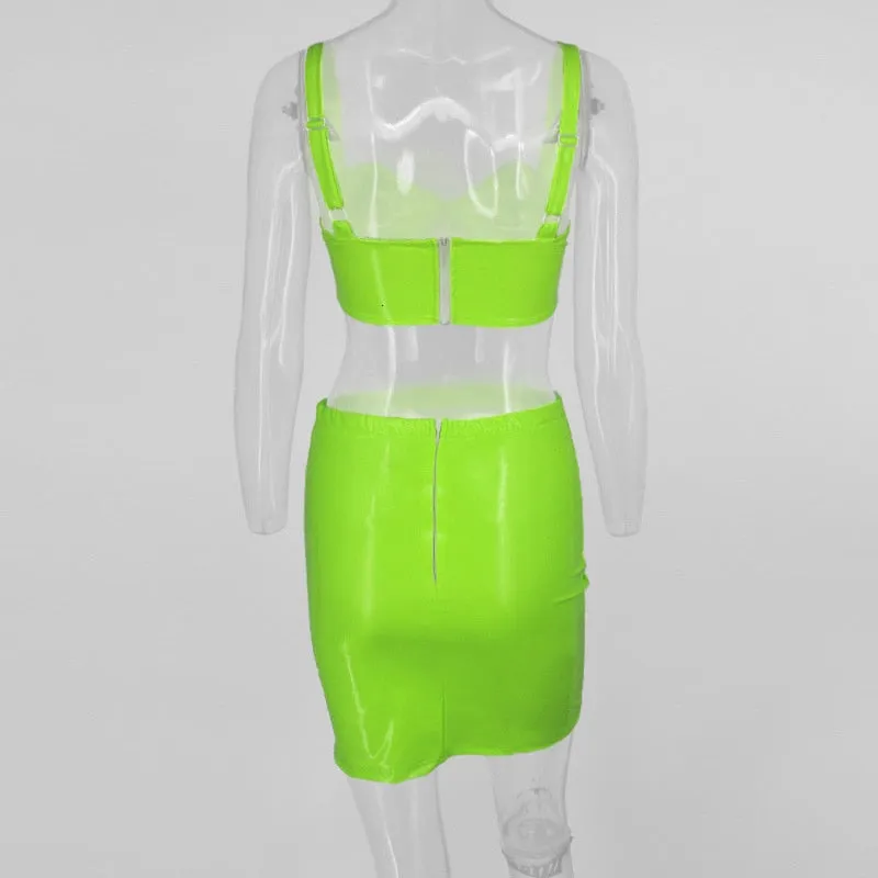 Women's Summer PU Leather Sleeveless Sheath Two-Piece Dress