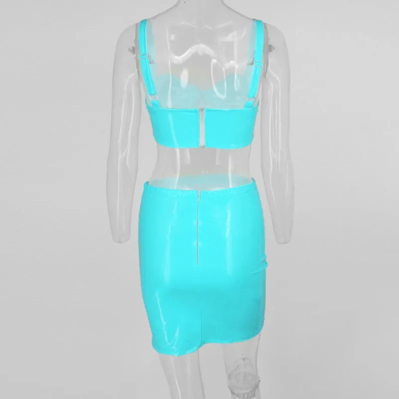 Women's Summer PU Leather Sleeveless Sheath Two-Piece Dress