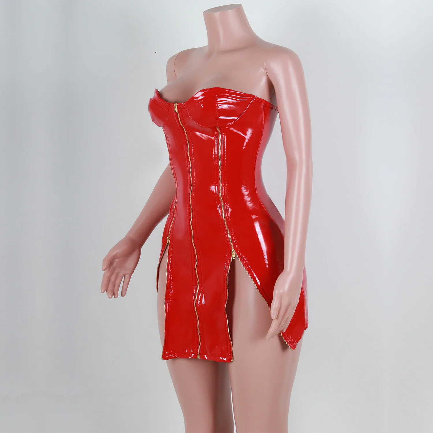 Women's Summer Sheath PU Leather Mini Dress
