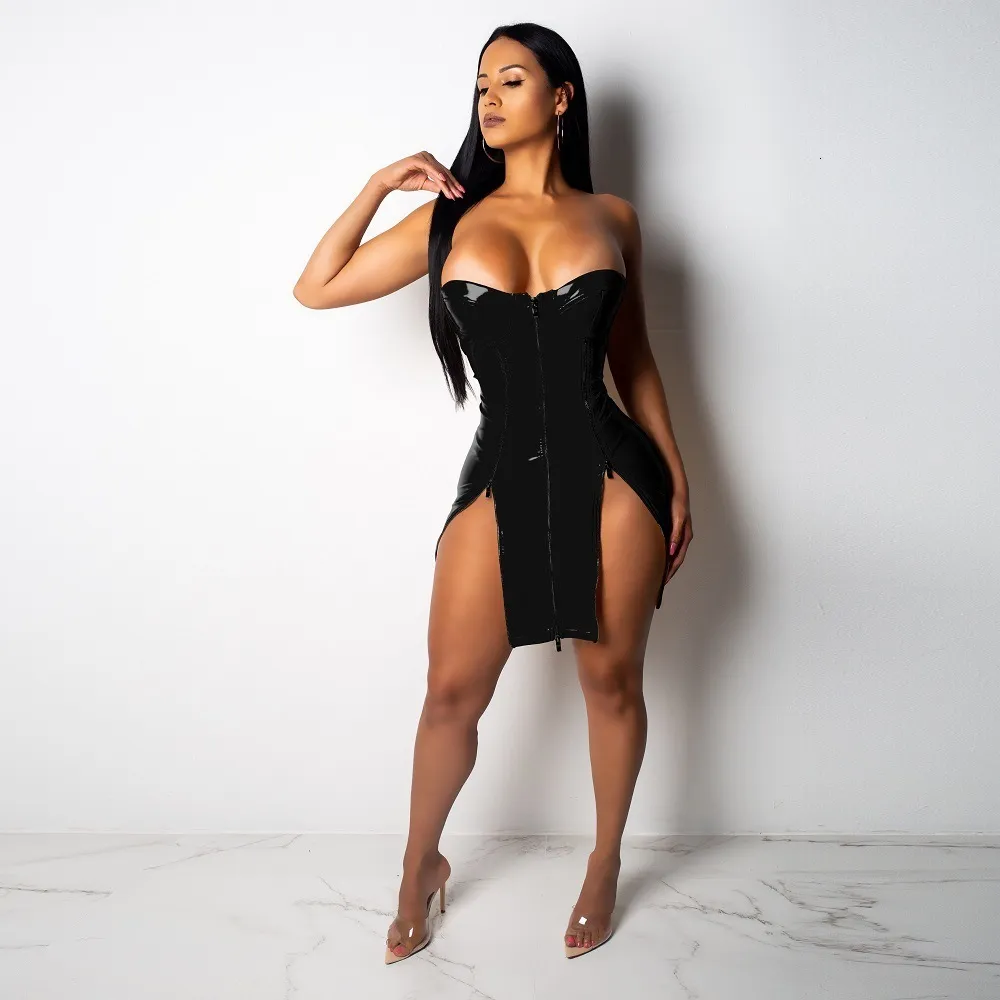 Women's Summer Sheath PU Leather Mini Dress