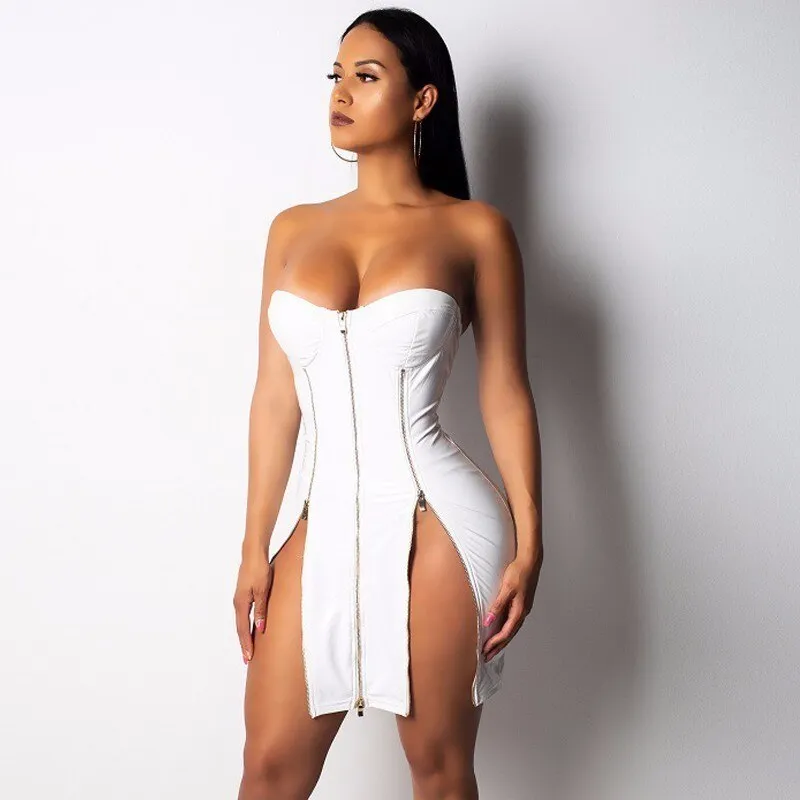 Women's Summer Sheath PU Leather Mini Dress