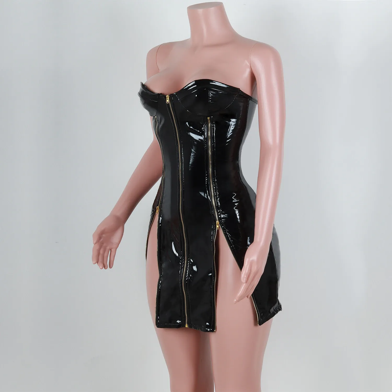 Women's Summer Sheath PU Leather Mini Dress