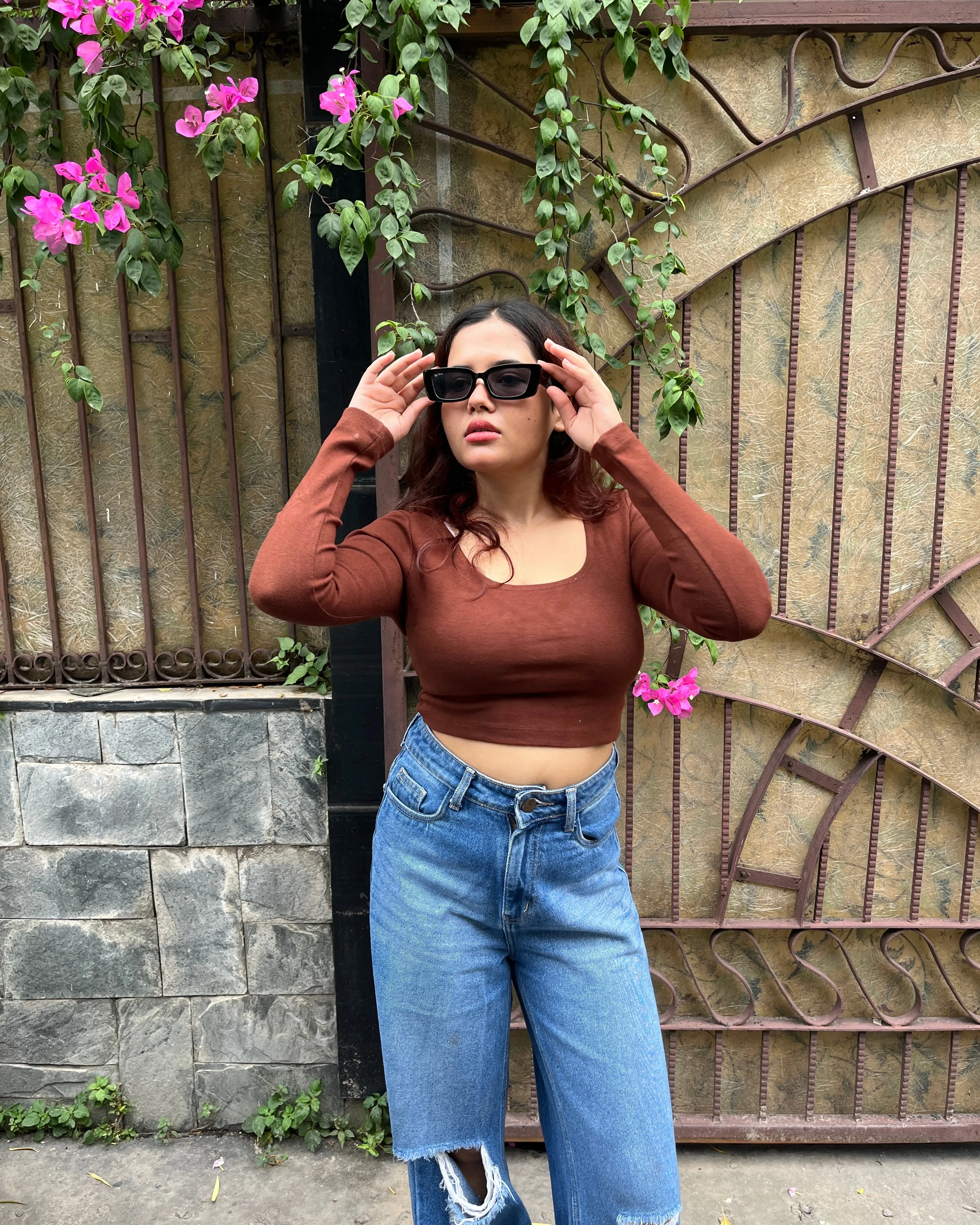 Y2K Full Sleeves Top // Coffee Brown