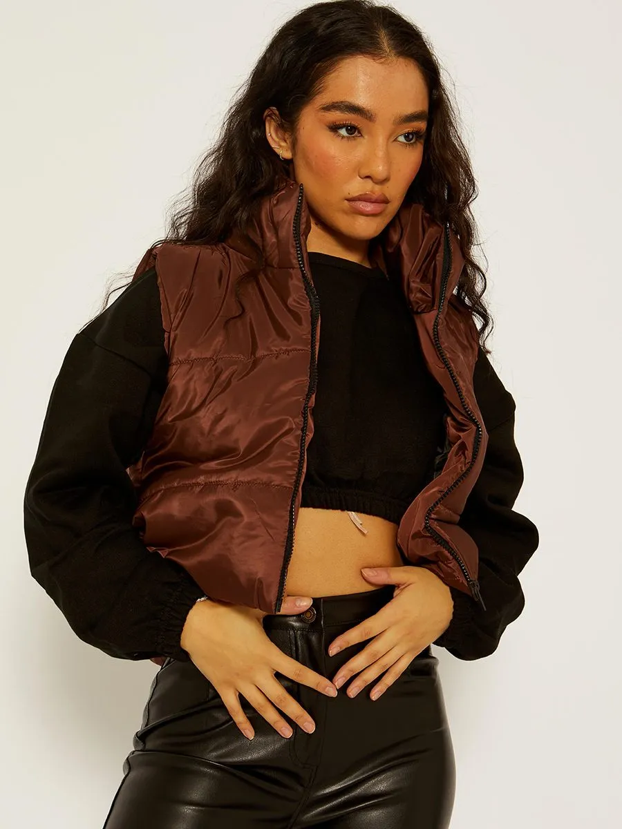 Yoli Cropped Padded Gilet In Chocolate