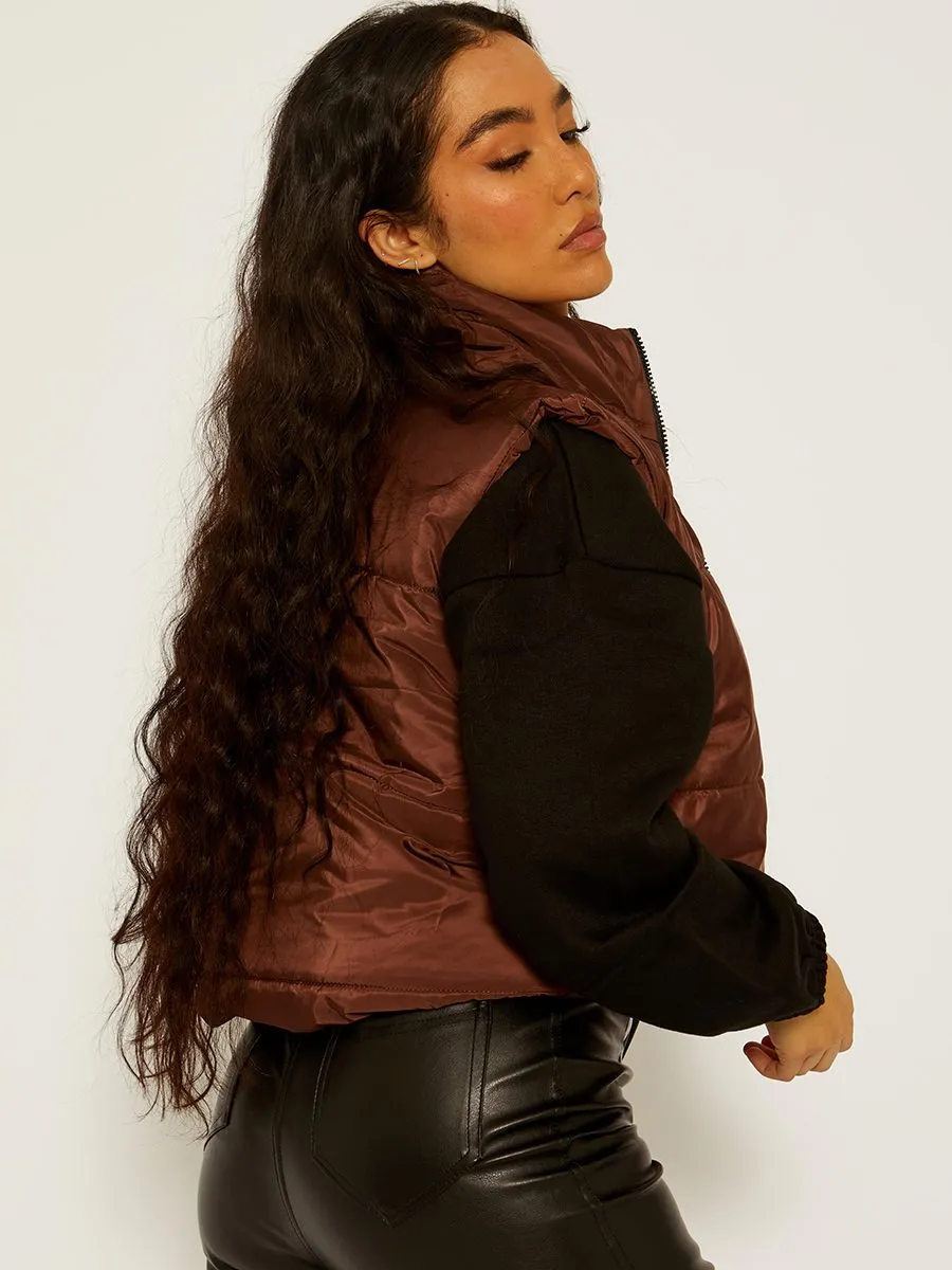 Yoli Cropped Padded Gilet In Chocolate