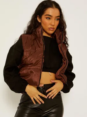 Yoli Cropped Padded Gilet In Chocolate