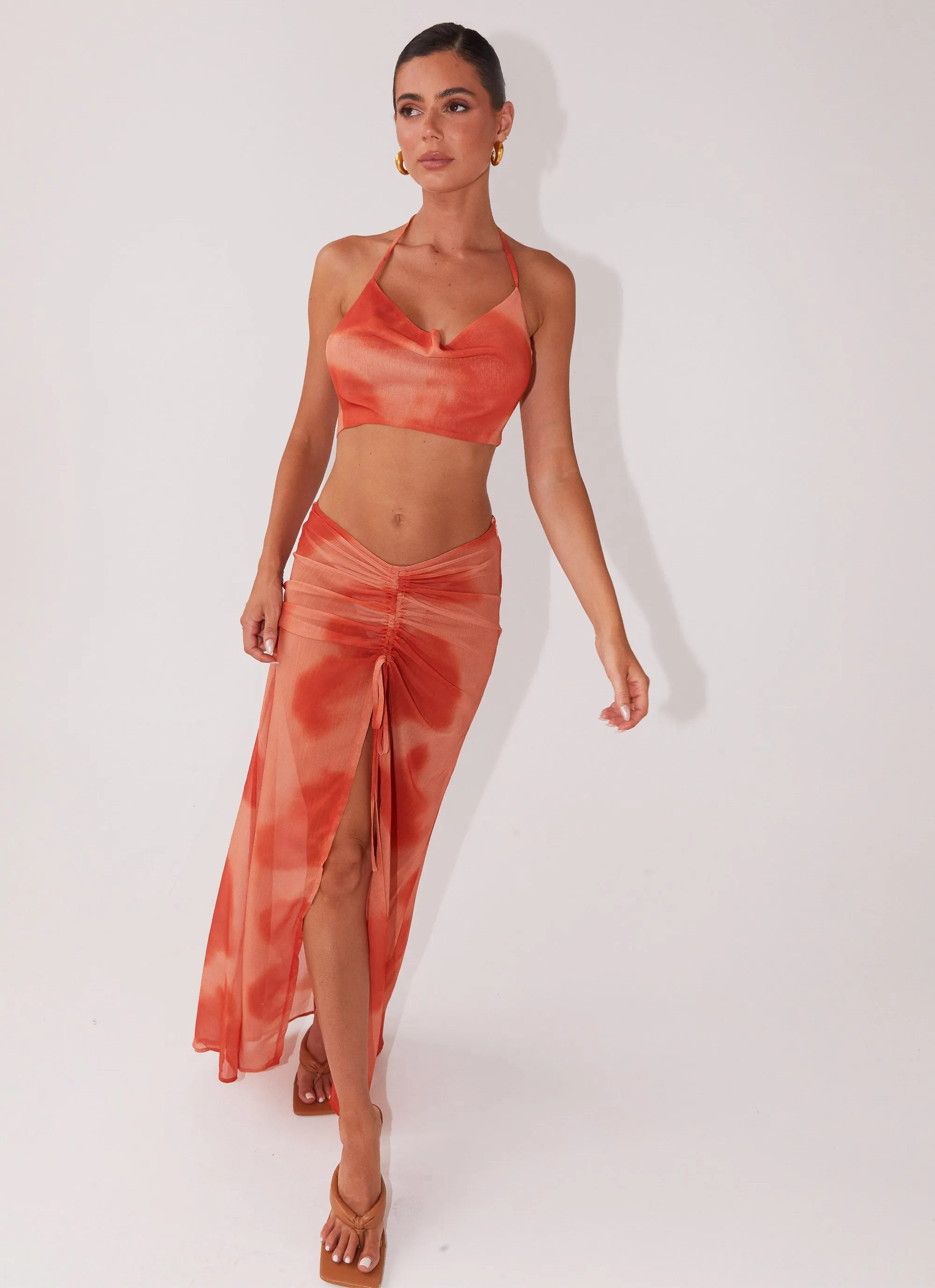 Zenta Ruched Maxi Skirt - Copper