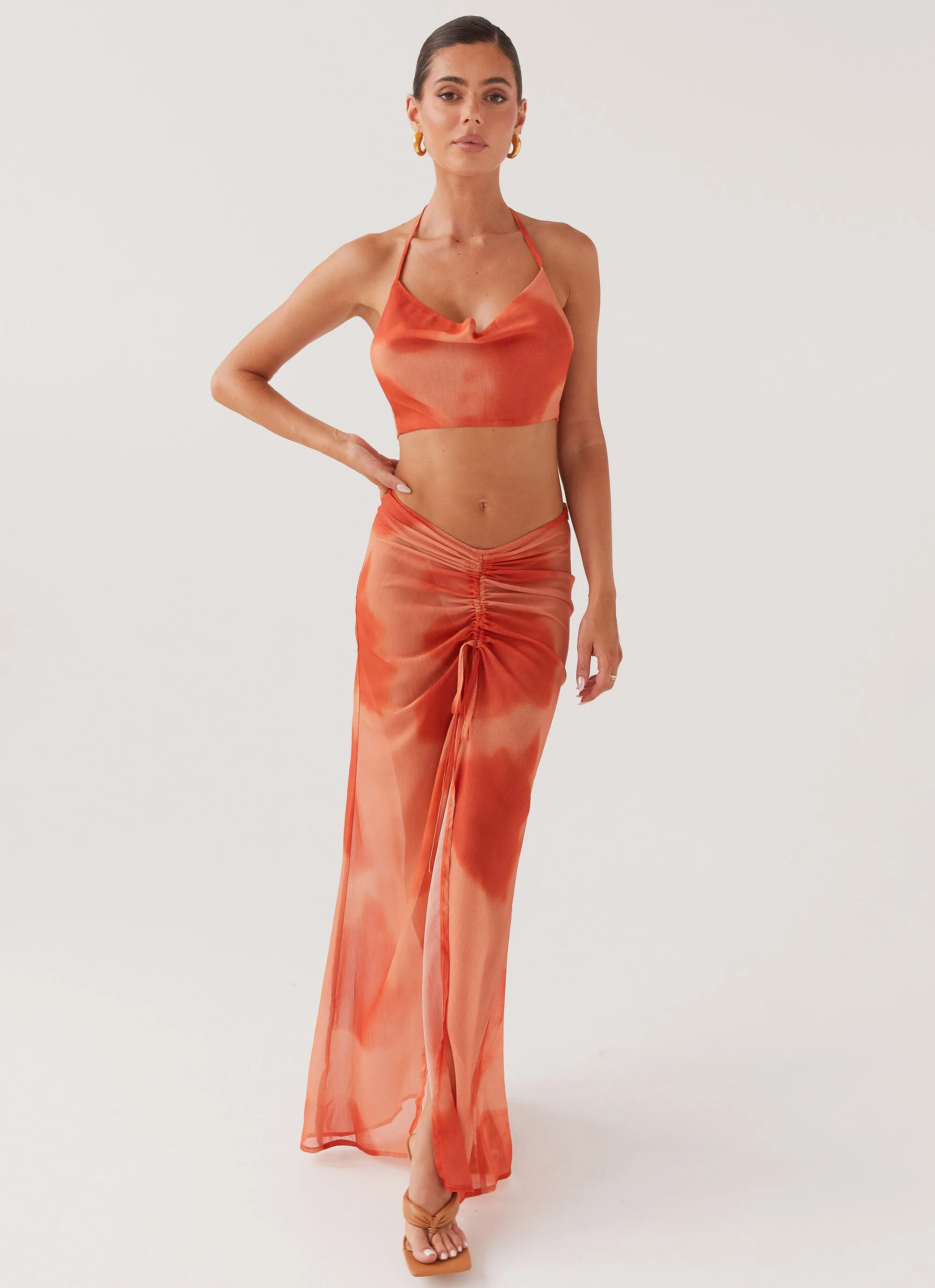 Zenta Ruched Maxi Skirt - Copper